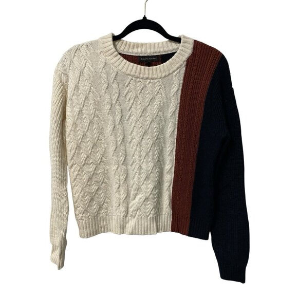 BANANA REPUBLIC SWEATER COLOR BLOCK CABLE KNIT ARTSY CAREER WOOL BLEND SZ S NWT - Picture 1 of 7